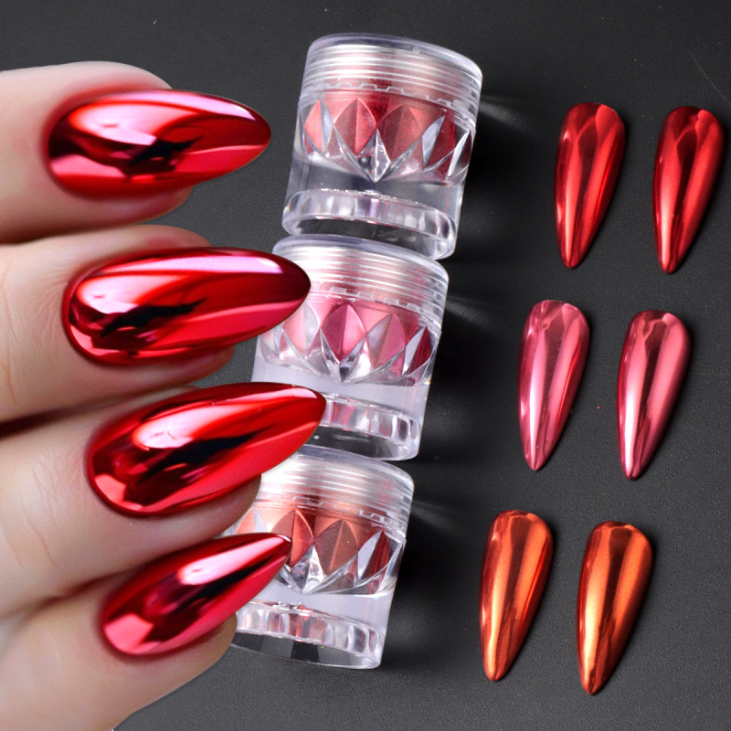 Nail Art Valentine - Krom Kırmızı Pembe Tırnak Simi Tozu