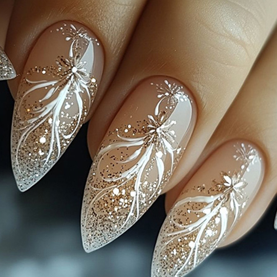 Nail Art Glitter - 24 adet/takım Kısa Orta takma tırnak