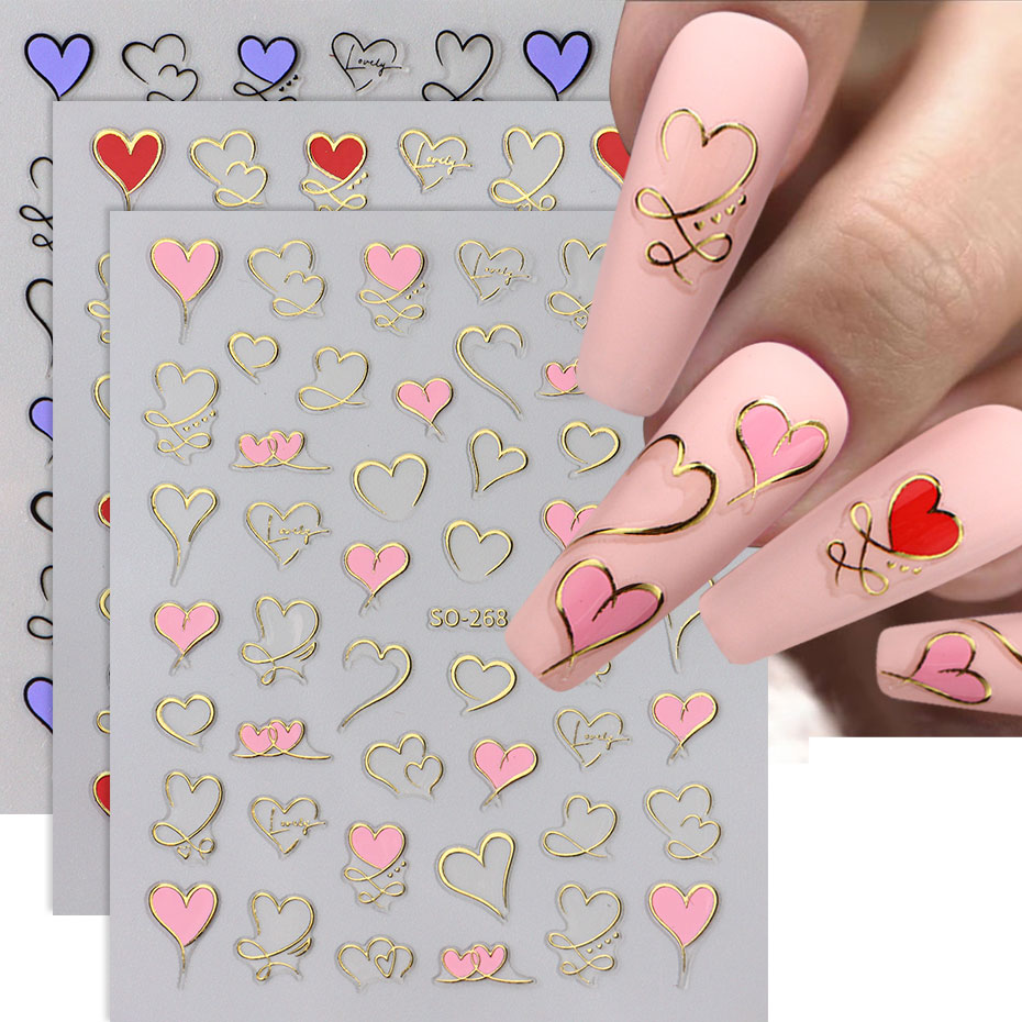 Nail Art Valentine - 3 adet Y2K Altın Dalga Hattı