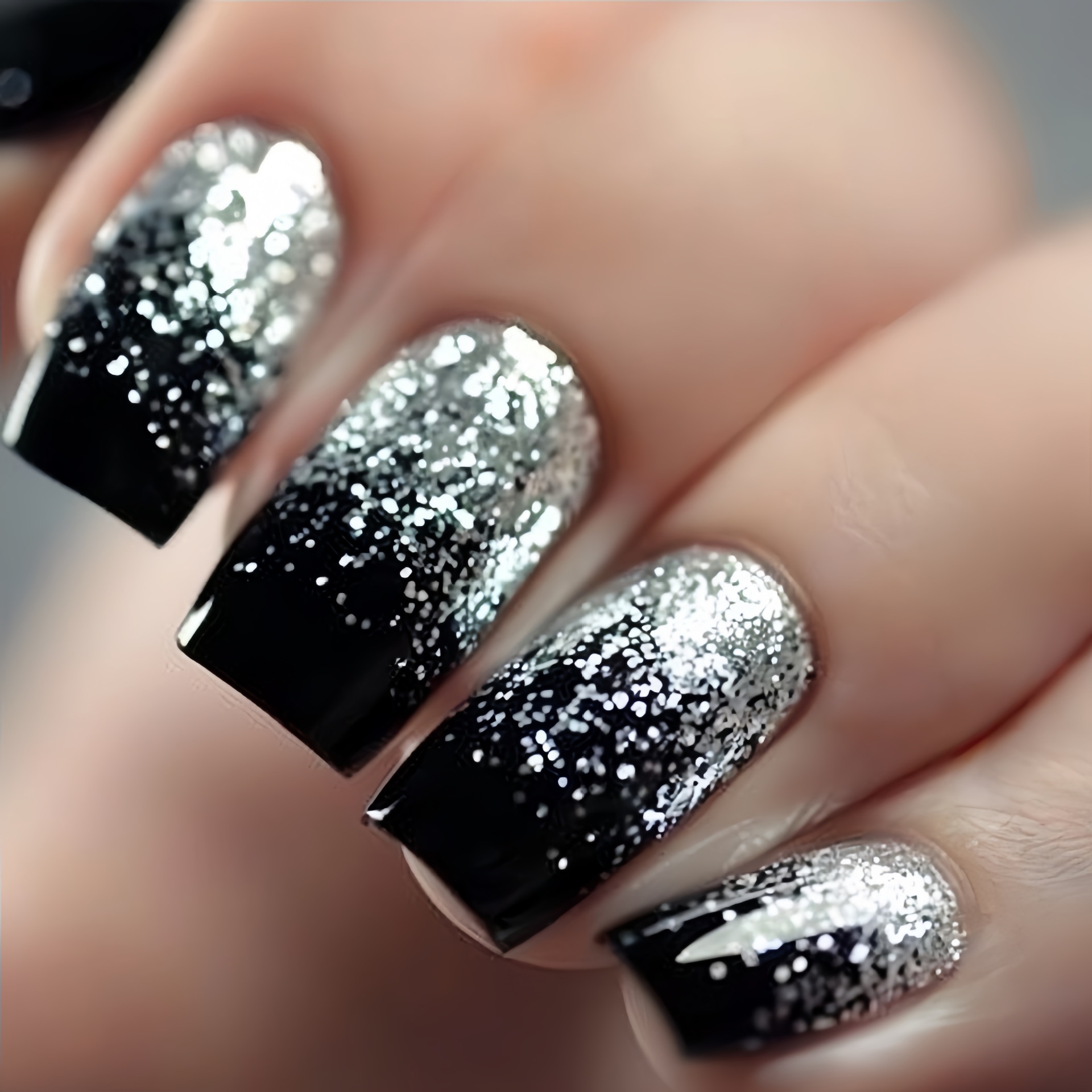 Nail Art Glitter - Kısa orta boy takma tırnaklar Gradyan