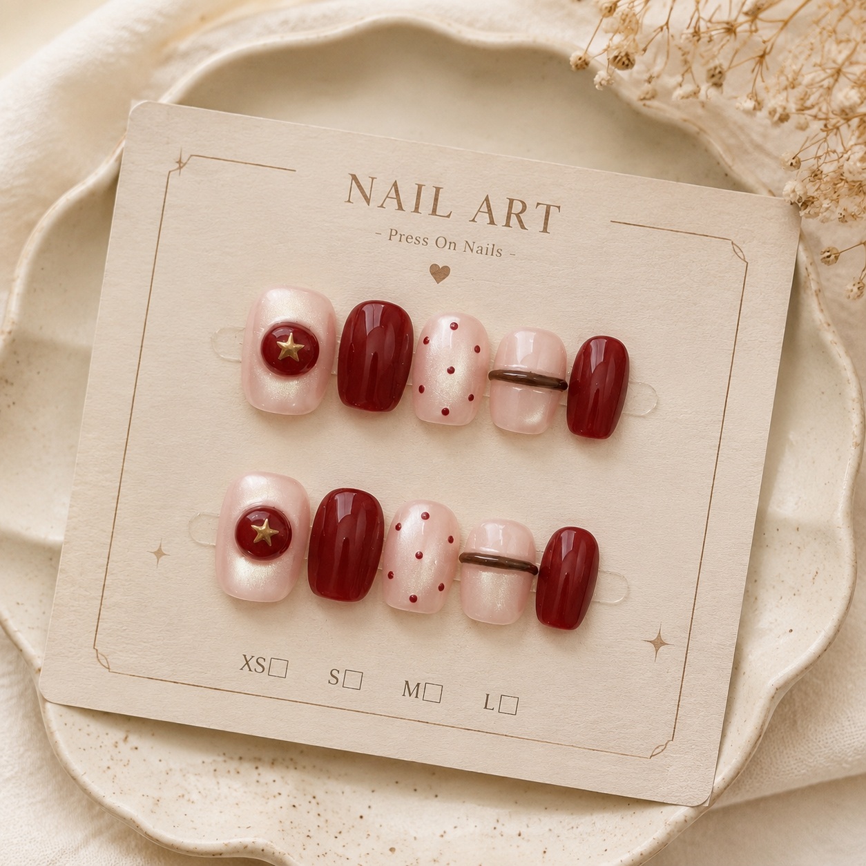 Nail Art Red Wine Cat Eye - 10 adet Ten Rengi İnci Kedi