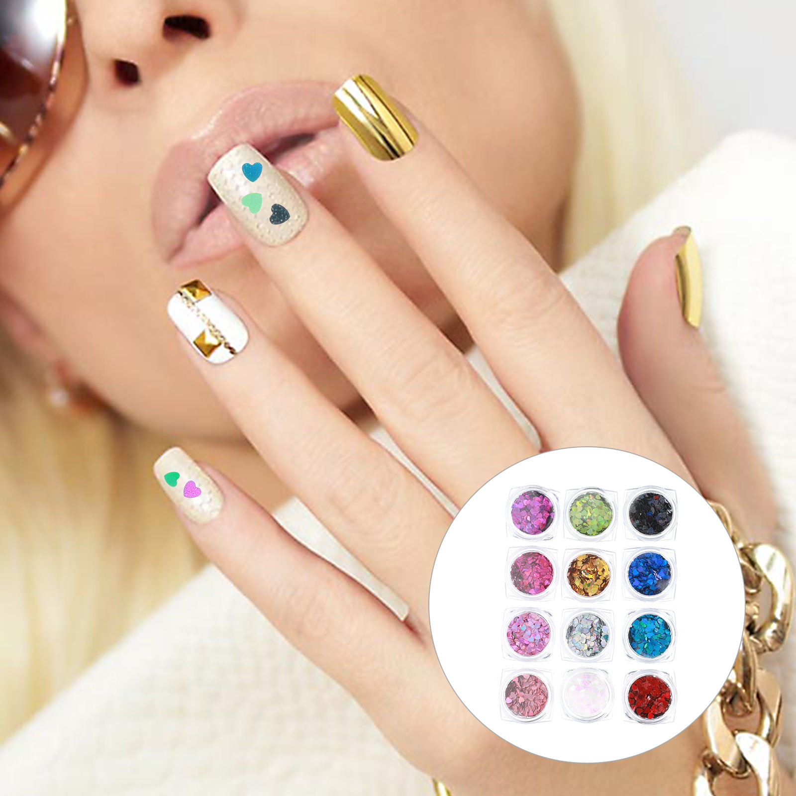 1 takım parlayan kalp tırnak p - Nail Art Valentine incelemesi ve fiyatı