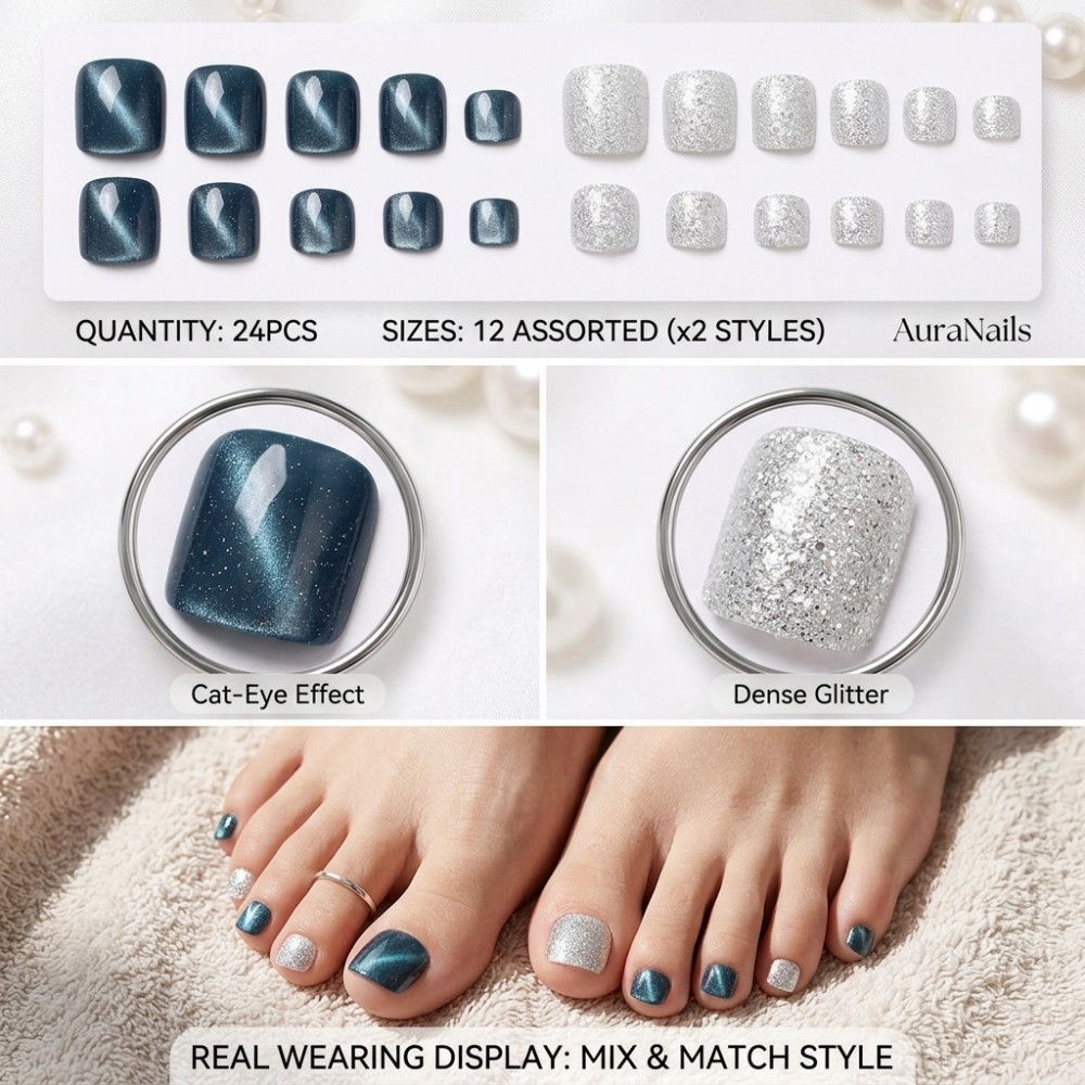 24 Adet Okyanus Mavisi Kedi Gö - Nail Art Glitter incelemesi ve fiyatı
